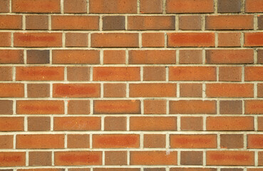 Colorful new brown brick wall with white joints closeup