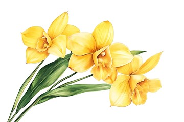 Fototapeta premium Yellow Orchids & Calla Lilies – Botanical Watercolor Illustration with Tropical Flowers