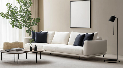 Modern Living Room Interior Design  Beige Sofa  Plants  Coffee Table