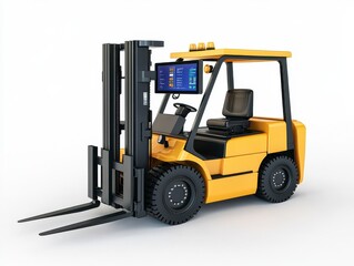 Forklift with Mounted Monitor Display for Industrial Applications