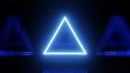 3D render. Blue neon triangle abstract futuristic hi-tech background