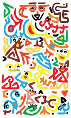 Obraz premium Colorful abstract art with intertwined squiggles and shapes, bordered by a patterned frame, it could be used as a wallpaper, fabric design, pillow cover, curtains and bag