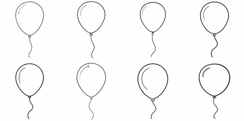 Balloon Outline Coloring Book Page Line Art Drawing Set White Background

