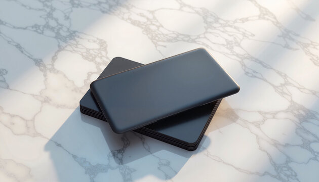 Elegant black business card mockup on marble surface, luxury design