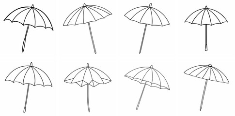 Beach Umbrella Outline Coloring Book Page Line Art Drawing Set White Background