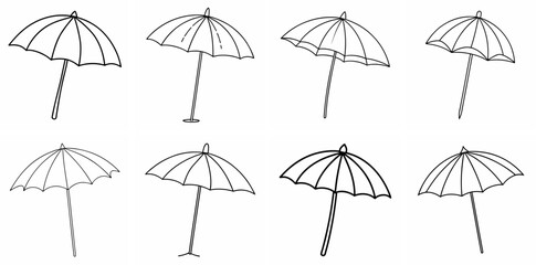 Obraz premium Beach Umbrella Outline Coloring Book Page Line Art Drawing Set White Background