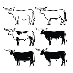 Black Cow silhouette vector icon set isolated on white background.