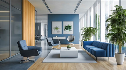 contemporaty office conde next style for zoom background use blues grays whites