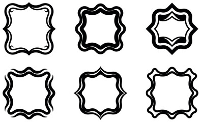 Fototapeta premium Elegant Wavy Black Frame Borders Vector Set – Ornamental Decorative Outline Designs