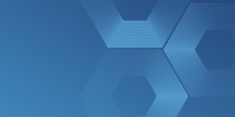 Modern dark blue gradient background featuring a hexagon line. Ideal as a sophisticated backdrop for various abstract simple