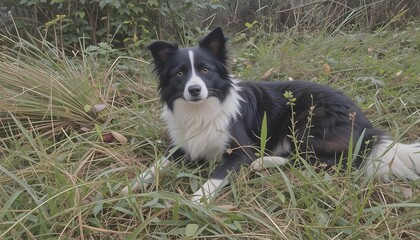 Border Collie Resting in Grass: A Serene Moment of Elegance