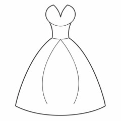 Bridal Dress Outline Coloring Book Page Line Art