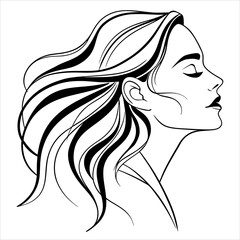 Long-haired lady's beauty, a black vector fashion silhouette