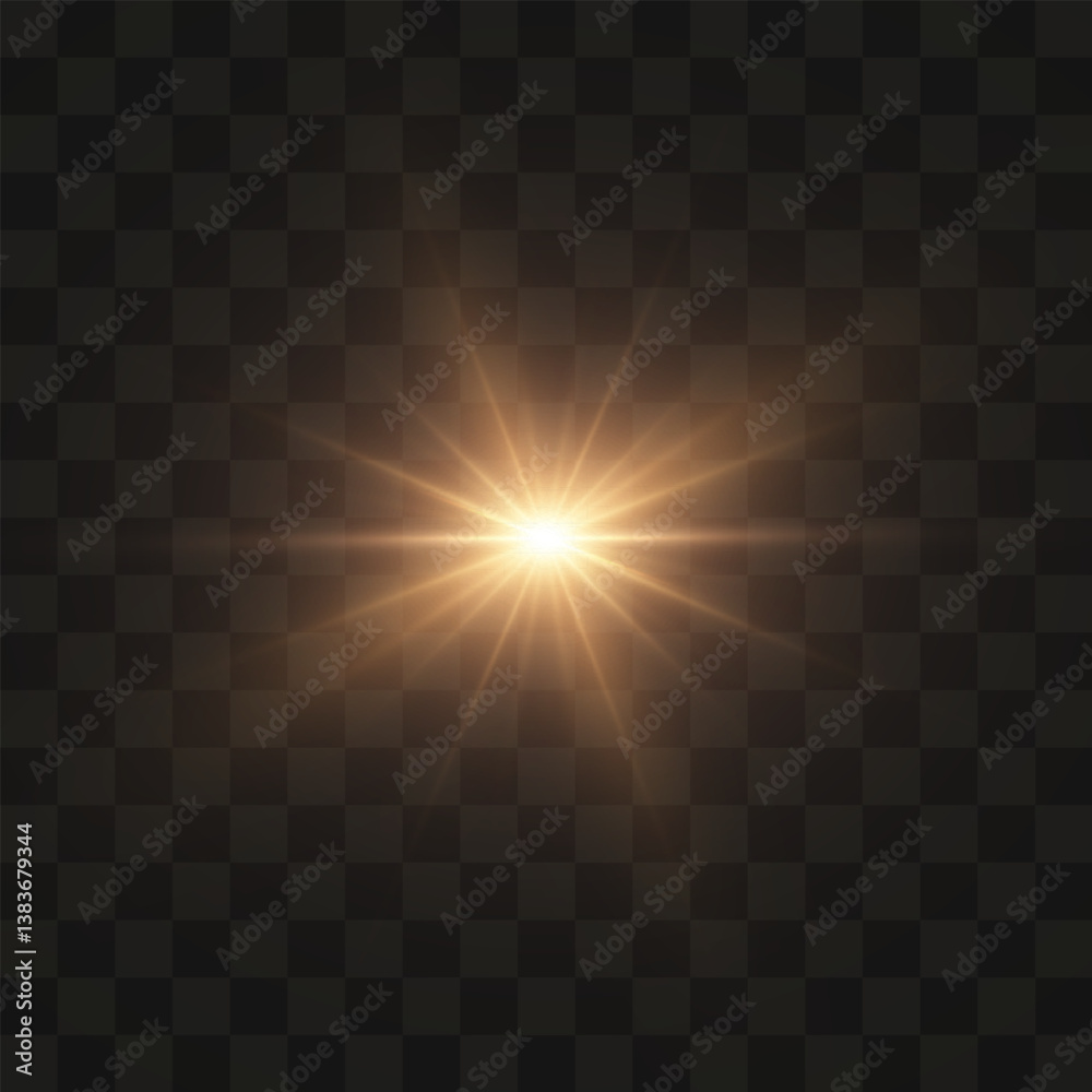Aufkleber yellow star flashed with sparkles sun isolated on white background. soft glow without departing rays
