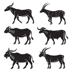 Black Cow silhouette vector icon set isolated on white background.