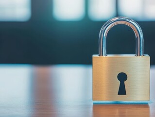 Broken Padlock on Desk in Office Setting with Natural Light