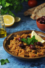 A plate with traditional Moroccan salad zaalouk	