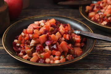 A bowl with traditional Rosolli salad, Finnish cuisine	