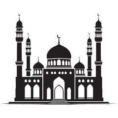 Architectural Masjid silhouette, showcasing the intricate details of a sacred building – Masjid illustration – Masjid vector – Gothic mosque silhouette

