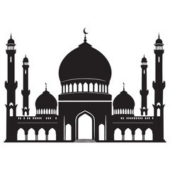 Traditional Masjid silhouette, featuring a classic dome and arched windows – Masjid illustration – Masjid vector – Christian mosque silhouette

