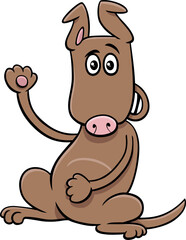 funny cartoon brown dog animal character waving its paw