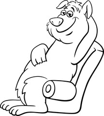 cartoon dog animal character sitting on armchair coloring page