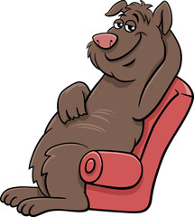 cartoon brown dog animal character sitting on armchair