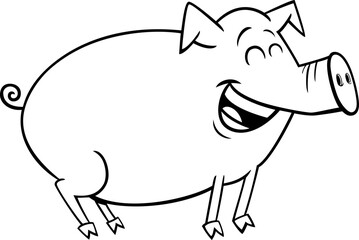 happy cartoon pig or piglet farm animal character coloring page
