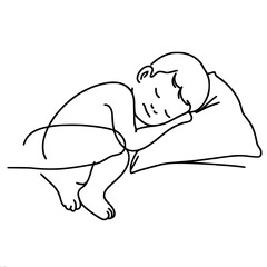 Obraz premium Sleeping child resting peacefully on a pillow in a minimalist style , single line vector