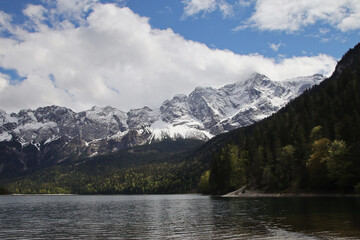 Zugspitze mountain near Eibsee lake in Garmisch-Partenkirchen, Bavaria, Germany