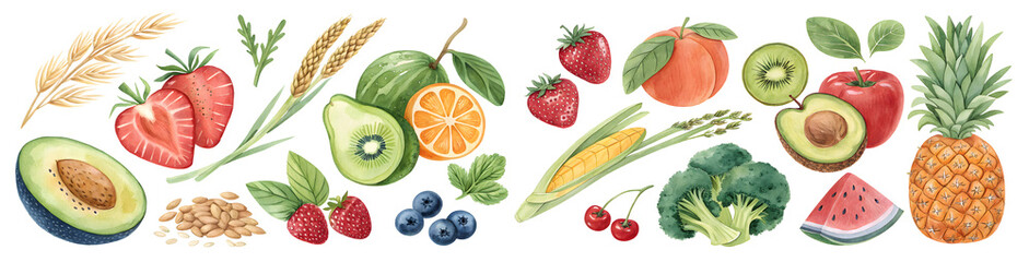 watercolor set made of fresh vegetables