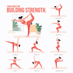yoga poses for Building strength. Young woman practicing Yoga pose. Woman workout fitness, aerobic and exercises.
