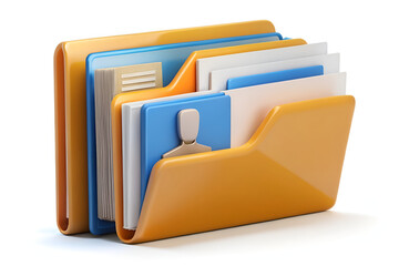 3D Folder with Documents Isolated On White Background