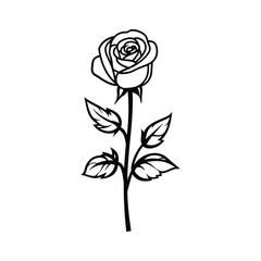 Elegant Rose Line Drawing: Black-and-White Illustration of a Blooming Flower