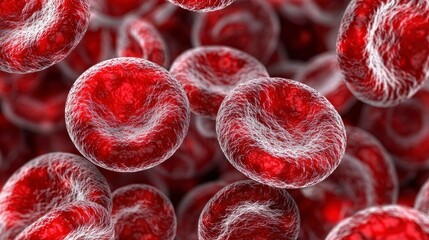 Microscopic Red Blood Cells 3D Render Detailed View of Flowing Erythrocytes