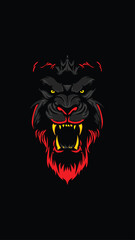 Fierce King: A striking illustration of a roaring lion with a crown, embodying power and majesty on a black background.