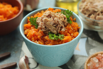 Houria, cooked carrot salad, a traditional dish of Tunisian cuisine
