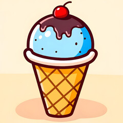 Cute ice cream cone with cherry on top