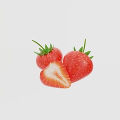 3D icon of sweet strawberry. Hello, summer. Summer fruits. 3D rendering.

