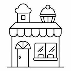 Obraz premium Cozy Bakery Shop Outline Coloring Book Page Line Art