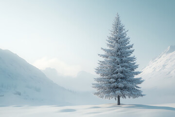 Naklejka premium Snow-covered pine trees in a winter mountain landscape