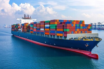 Cargo Ship Being Loaded at Port with Colorful Containers
