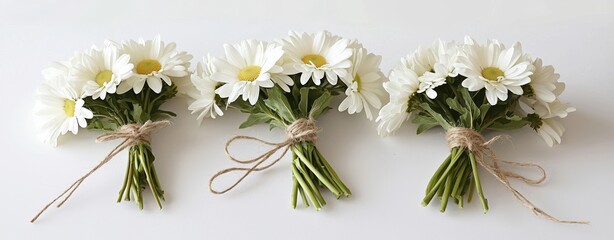 Fototapeta premium Three Beautiful Bundles of White Daisies