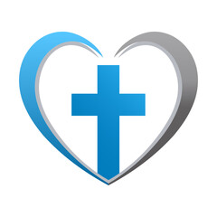 Obraz premium Vector Christian logo Heart with Cross on a White Background. Isolated Hand Drawn symbol. Minimalistic religion icon or logo.