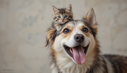 Dog with Kitten on Head: An Adorable Scene of Friendship