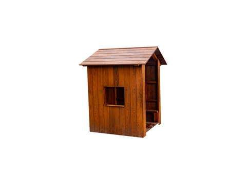 Wooden guard house for duty. Guard house. Wooden house. Guard duty station. Windows and doors. PNG format without background. Image for mockup. Photo for template.
