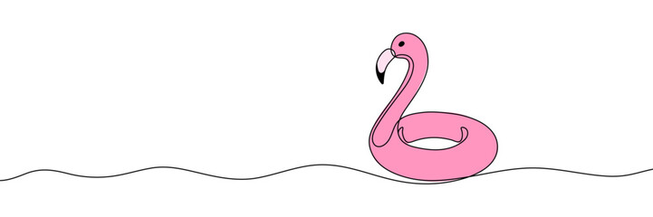 continuous line of children's swimming buoy flamingo. Editable stroke