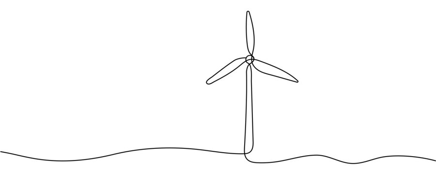 recommend clip art: Wind mill, wind generator energy, single continuous line art drawing. Windmill tower save ecology green energy electricity. Hilly landscape with generate wind turbines. Editable stroke