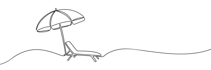chaise longue with umbrella hand-drawn, continuous monoline, drawing in one line © Vasyl Yurlov