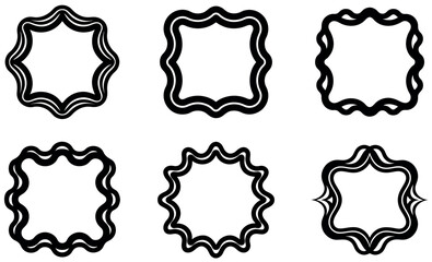 Set of decorative black outline frames with wavy edges